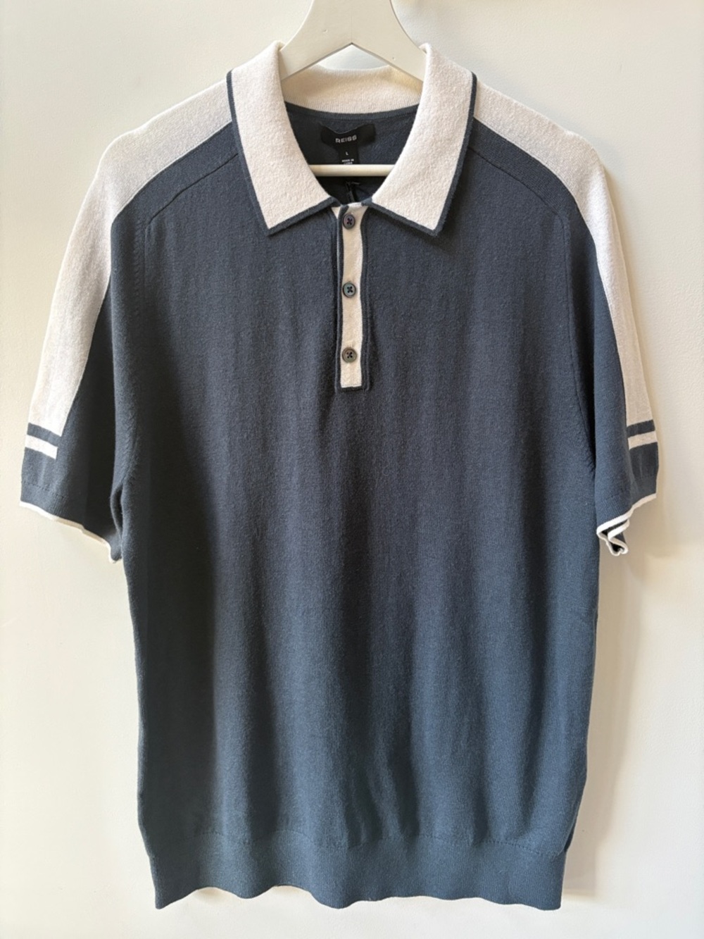 Reiss-Men's Short-Sleeve Contrast Polo Shirt in Navy and Cream